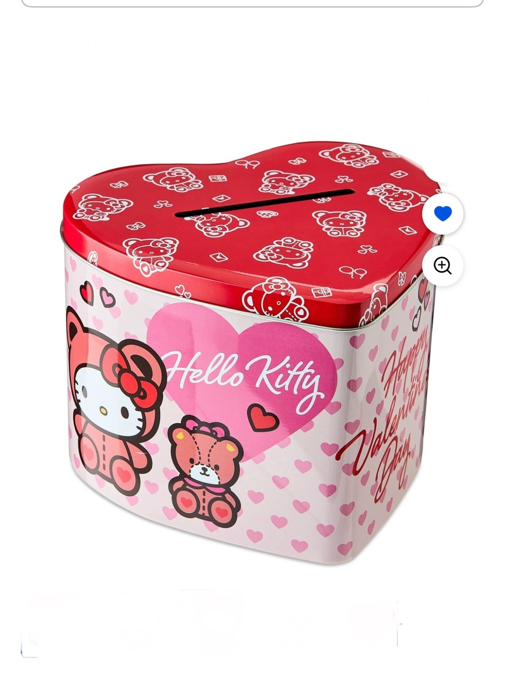 New hello kitty heart shape tin box